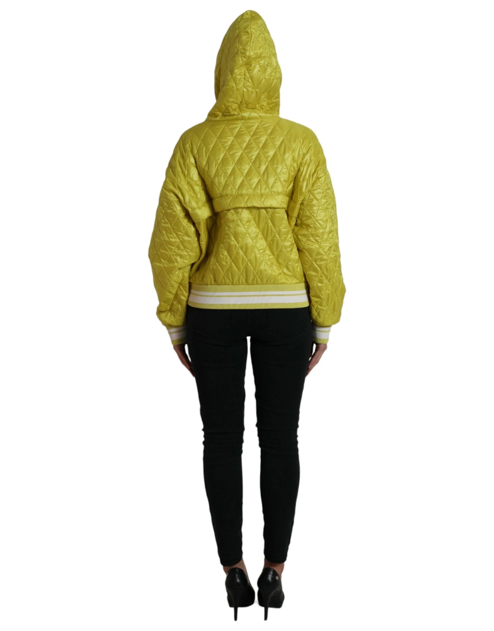 Dolce & Gabbana Yellow Nylon Quilted Hooded Pullover Jacket - IT40|S - Track Jackets