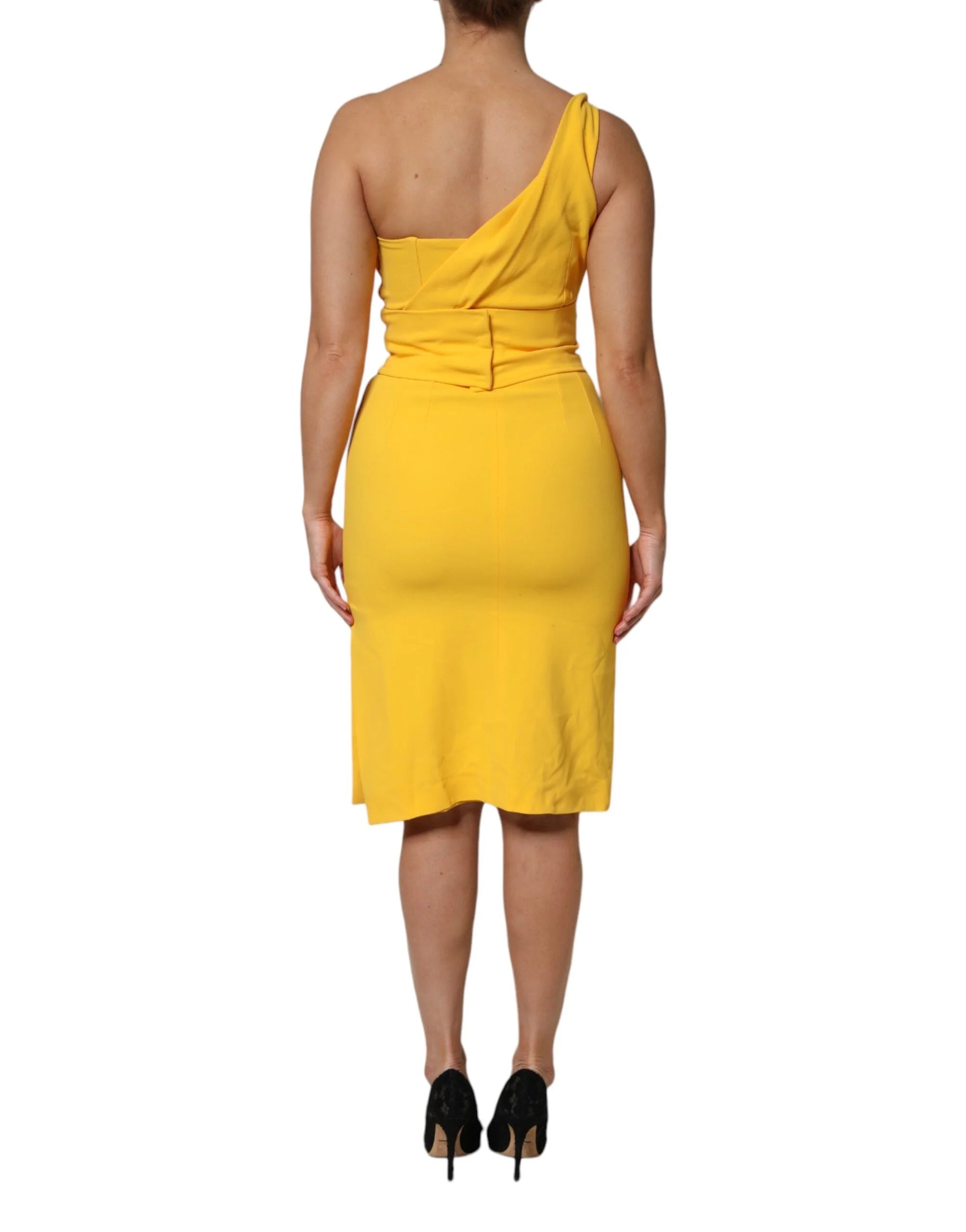 Dolce & Gabbana Yellow One Shoulder Side Slit Midi Dress - IT42|M