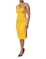 Dolce & Gabbana Yellow One Shoulder Side Slit Midi Dress - IT42|M