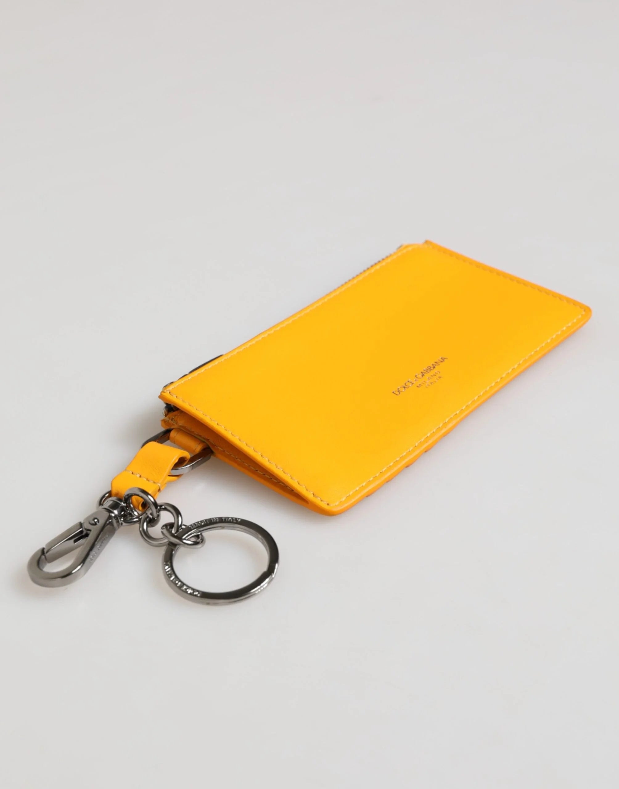 Dolce & Gabbana Yellow Orange Leather Credit Card Key Holder Clip On Wallet - Card Cases