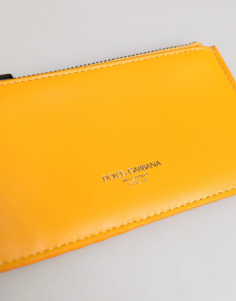 Dolce & Gabbana Yellow Orange Leather Credit Card Key Holder Clip On Wallet - Card Cases