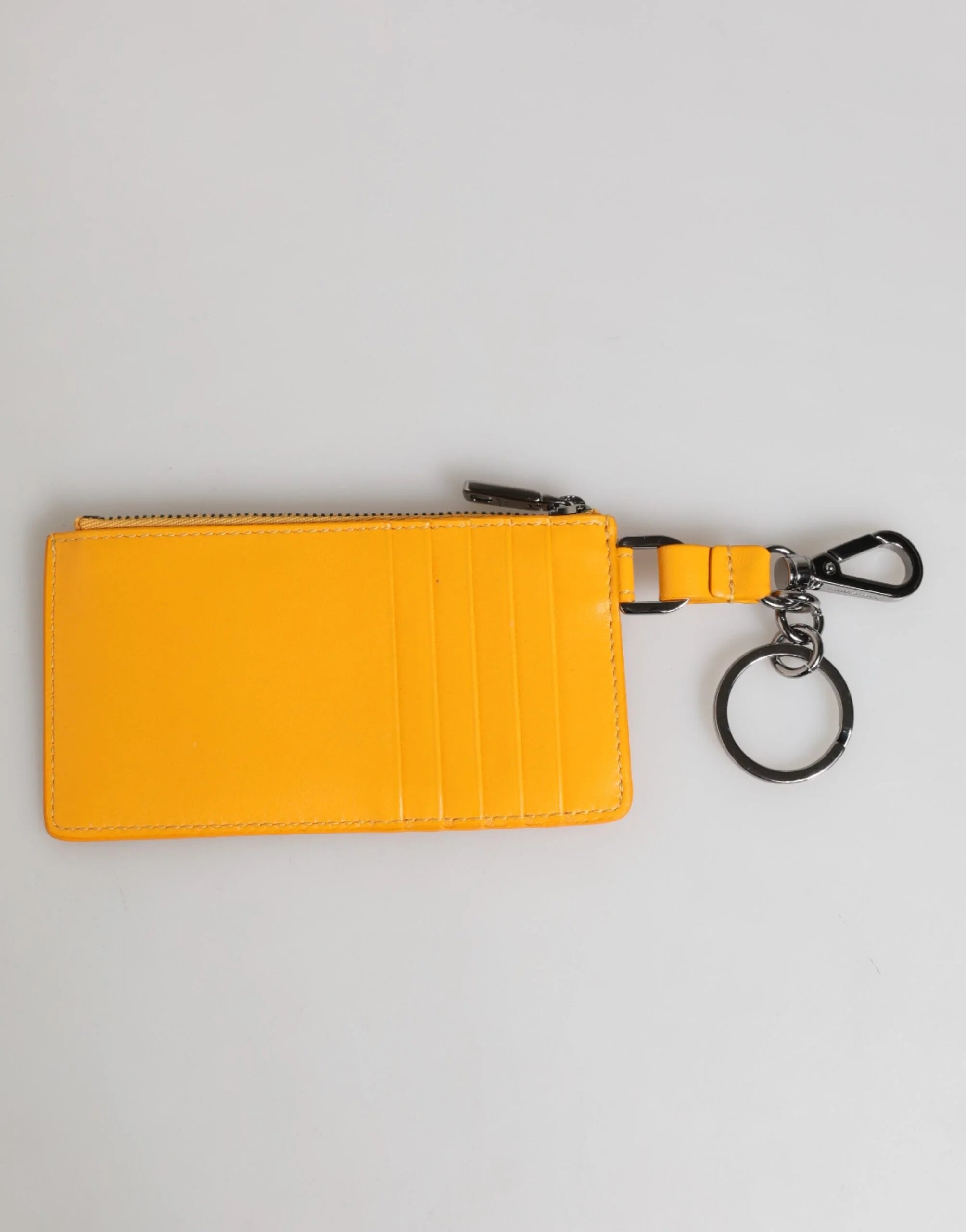 Dolce & Gabbana Yellow Orange Leather Credit Card Key Holder Clip On Wallet - Card Cases