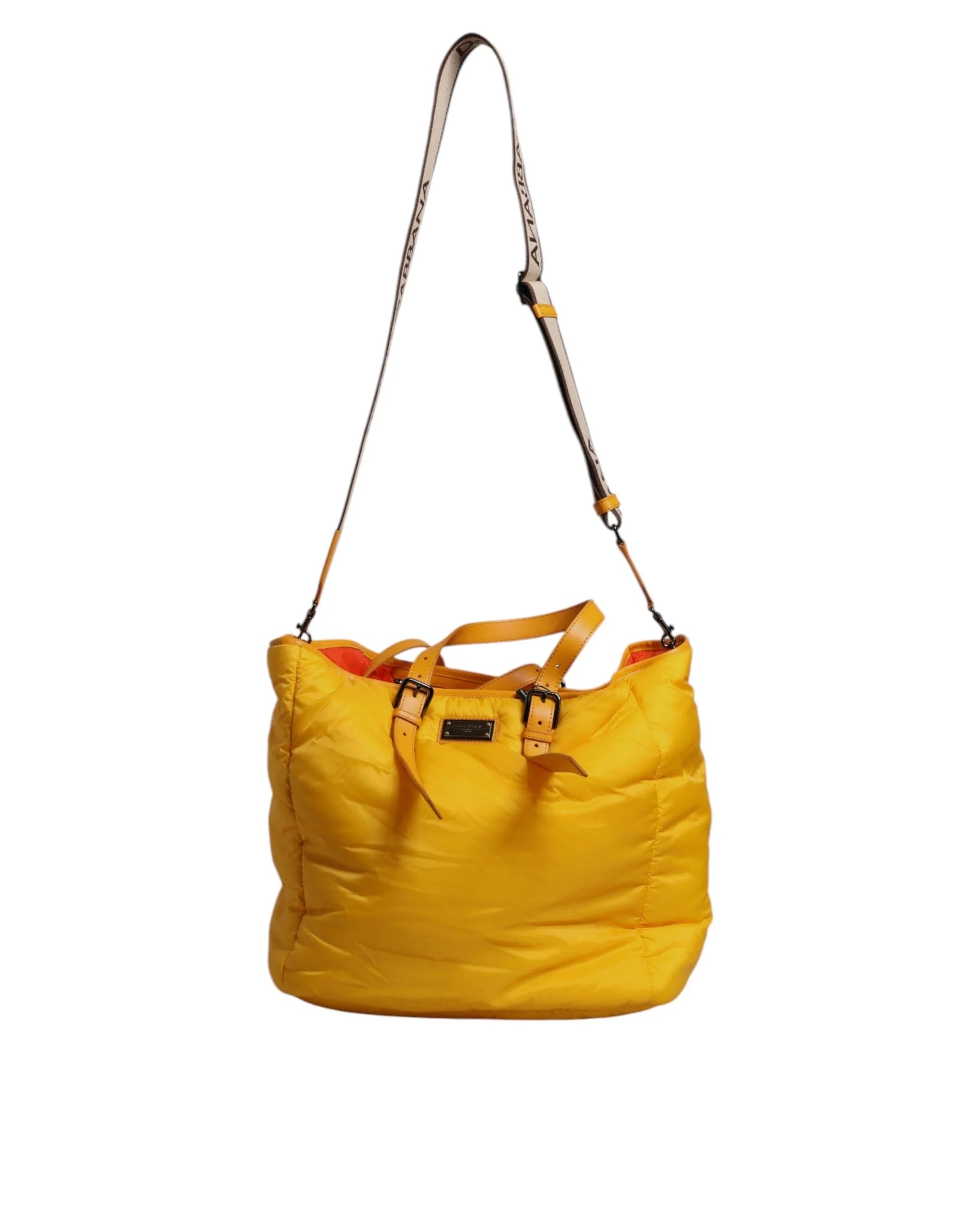 Dolce & Gabbana Yellow Orange Nylon Logo Plaque Hand Shoulder Duffle Bag - Duffel Bags