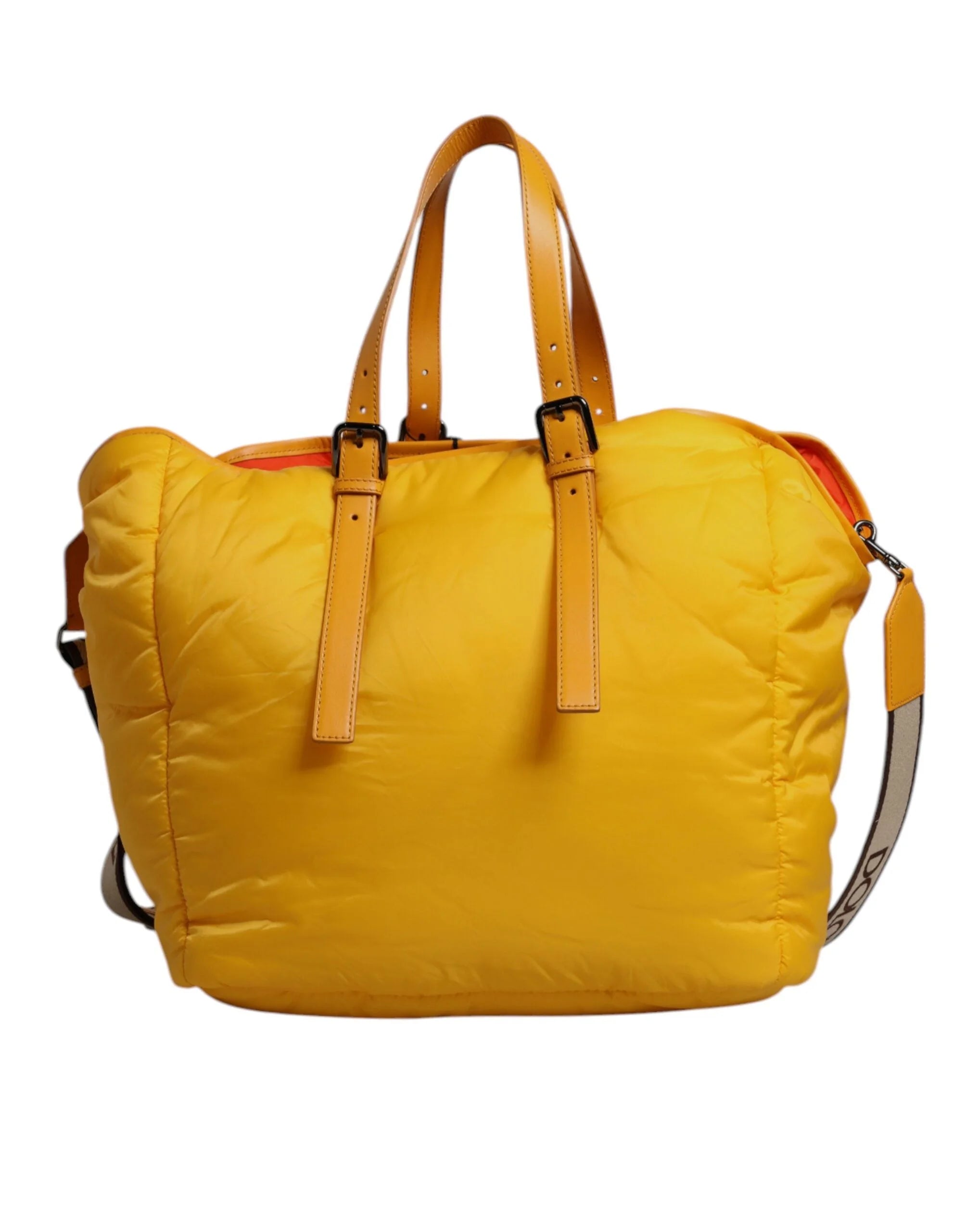 Dolce & Gabbana Yellow Orange Nylon Logo Plaque Hand Shoulder Duffle Bag - Duffel Bags