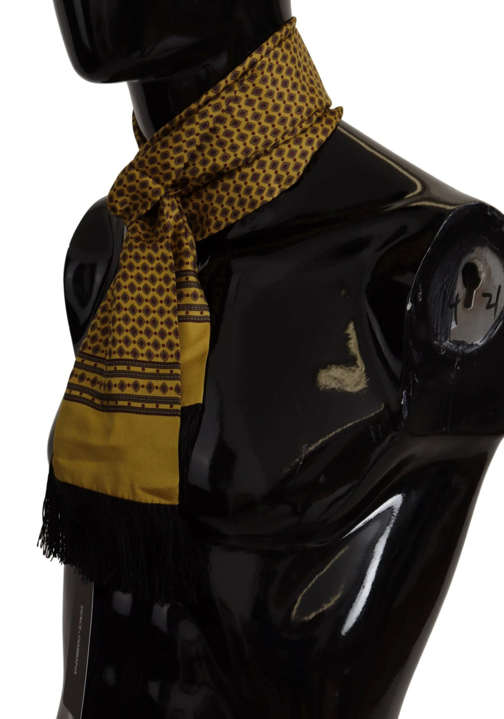 Dolce & Gabbana Yellow Patterned Silk Neck Wrap Fringe Scarf - Scarves & Shawls