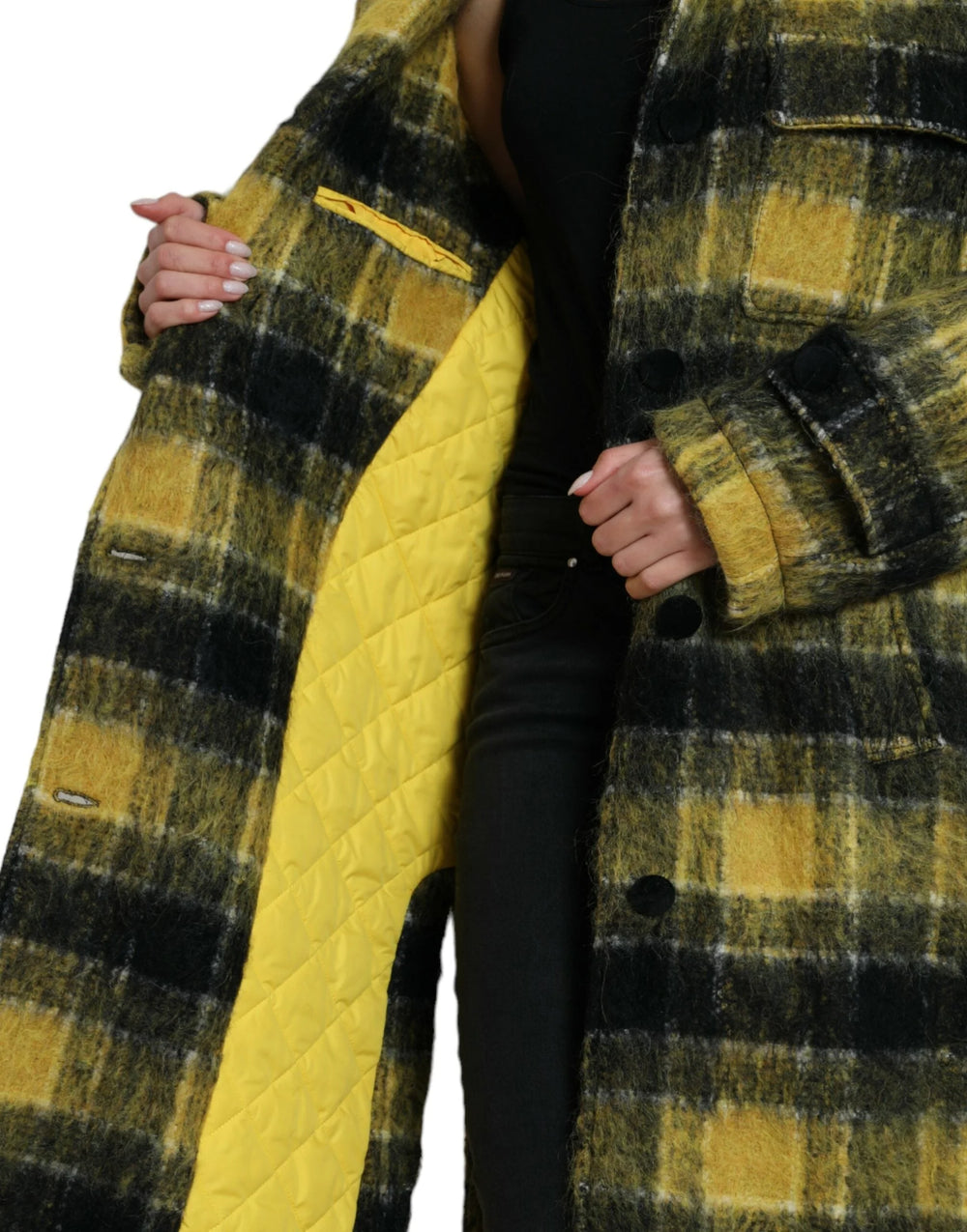 Dolce & Gabbana Yellow Plaid Long Sleeve Casual Coat Jacket - IT40|S - Trench Coats