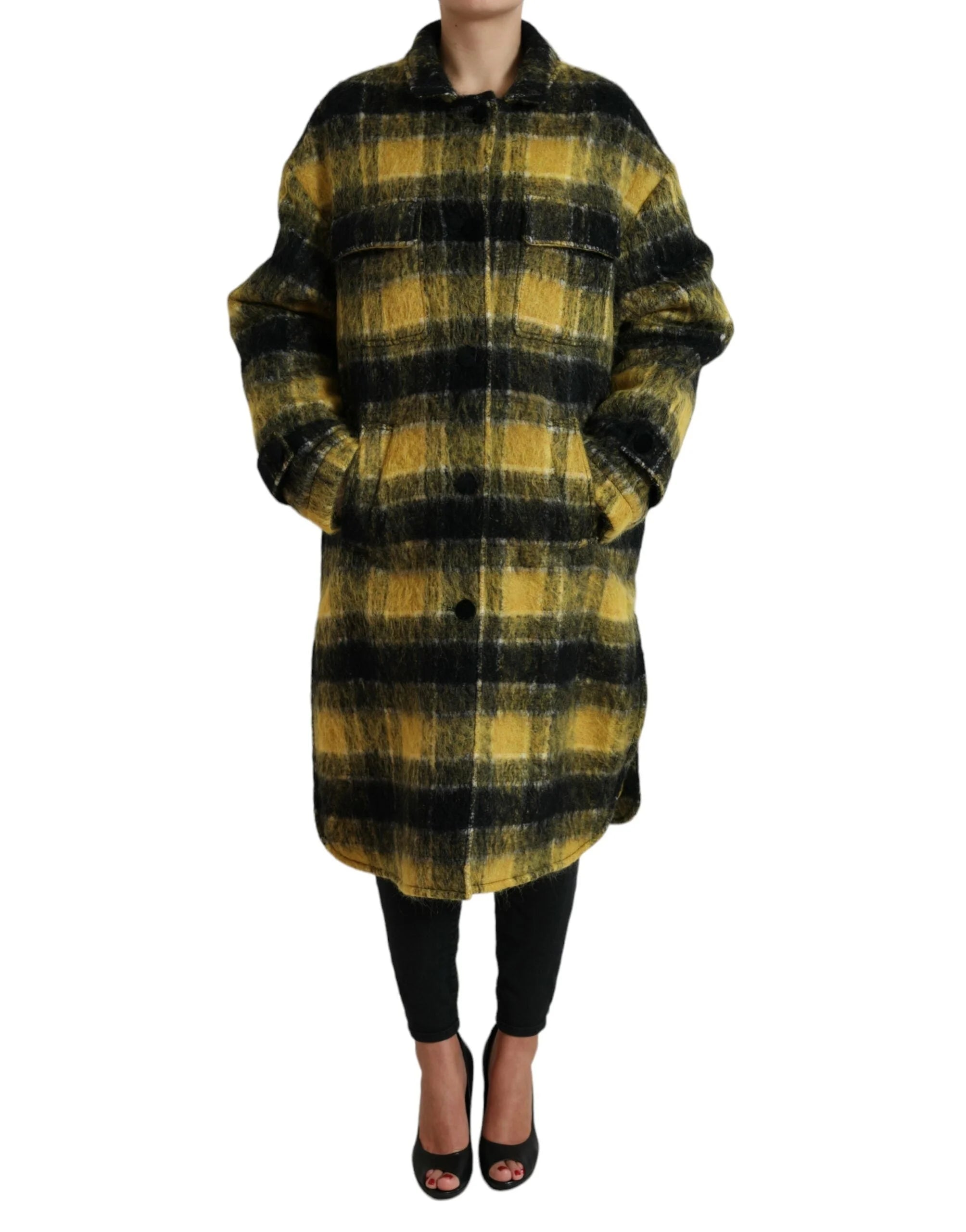 Dolce & Gabbana Yellow Plaid Long Sleeve Casual Coat Jacket - IT40|S - Trench Coats