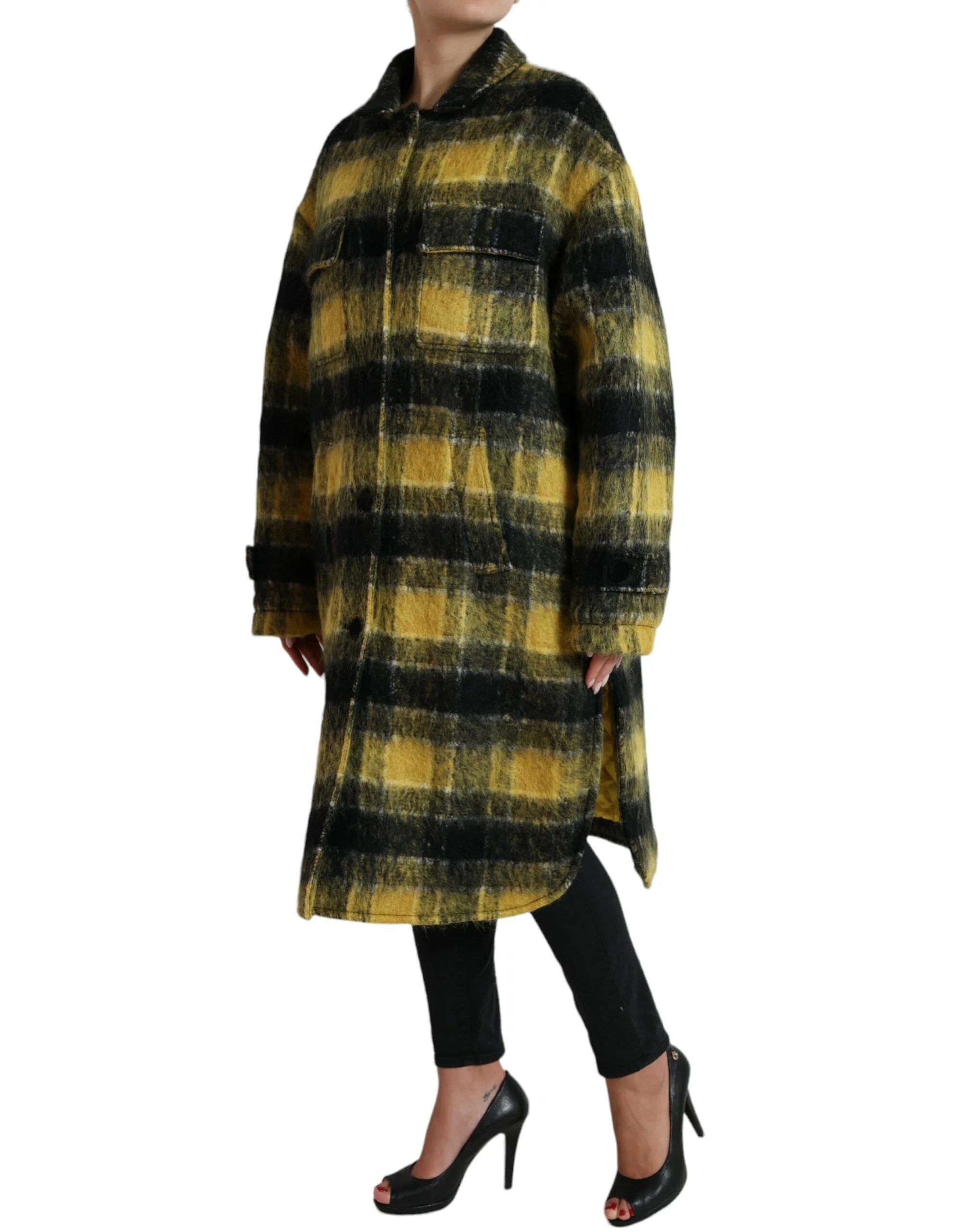 Dolce & Gabbana Yellow Plaid Long Sleeve Casual Coat Jacket - IT40|S - Trench Coats