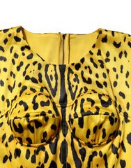 Dolce & Gabbana Yellow Polyester Leopard Midi Sheath Dress - Dresses