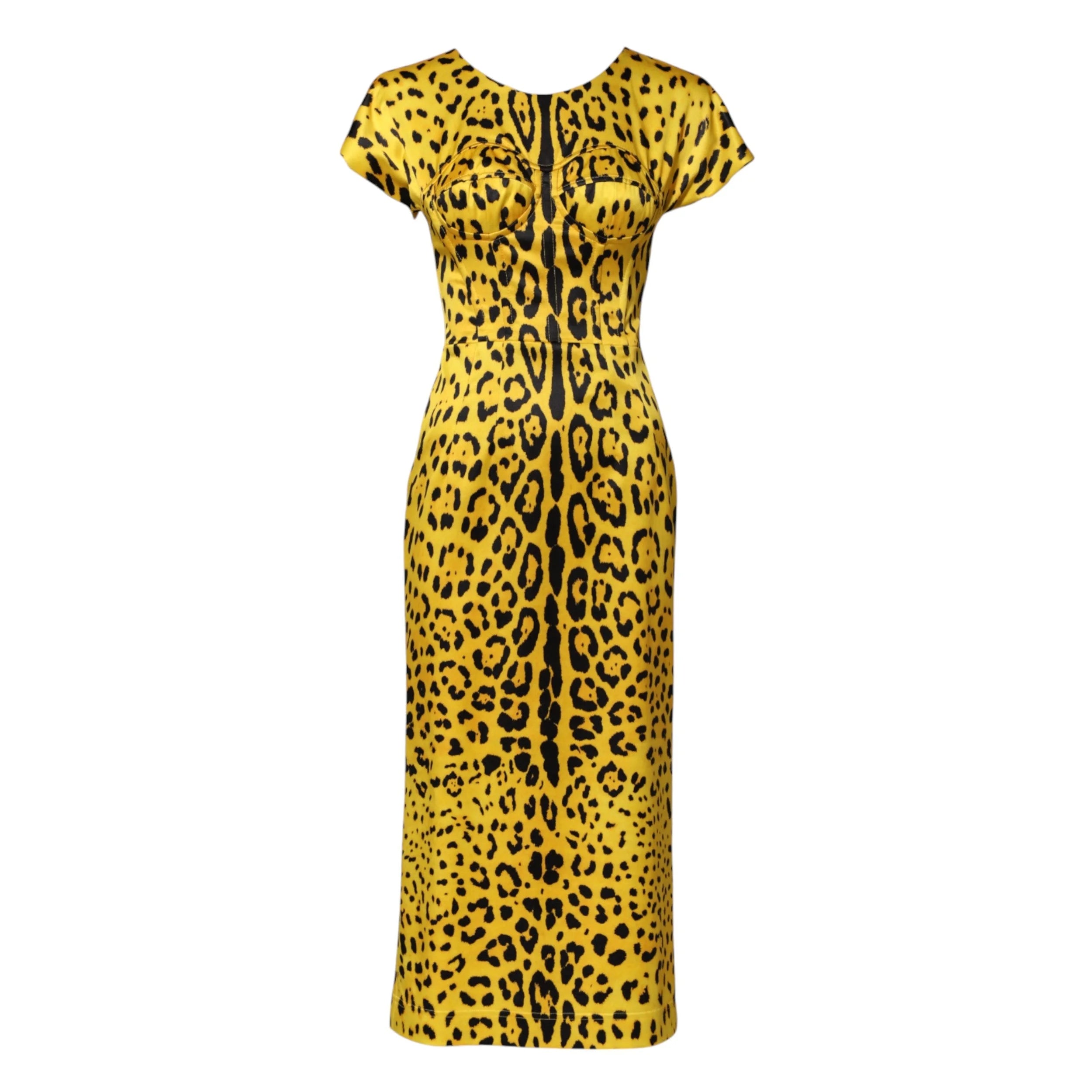 Dolce & Gabbana Yellow Polyester Leopard Midi Sheath Dress - Dresses