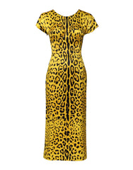 Dolce & Gabbana Yellow Polyester Leopard Midi Sheath Dress - Dresses
