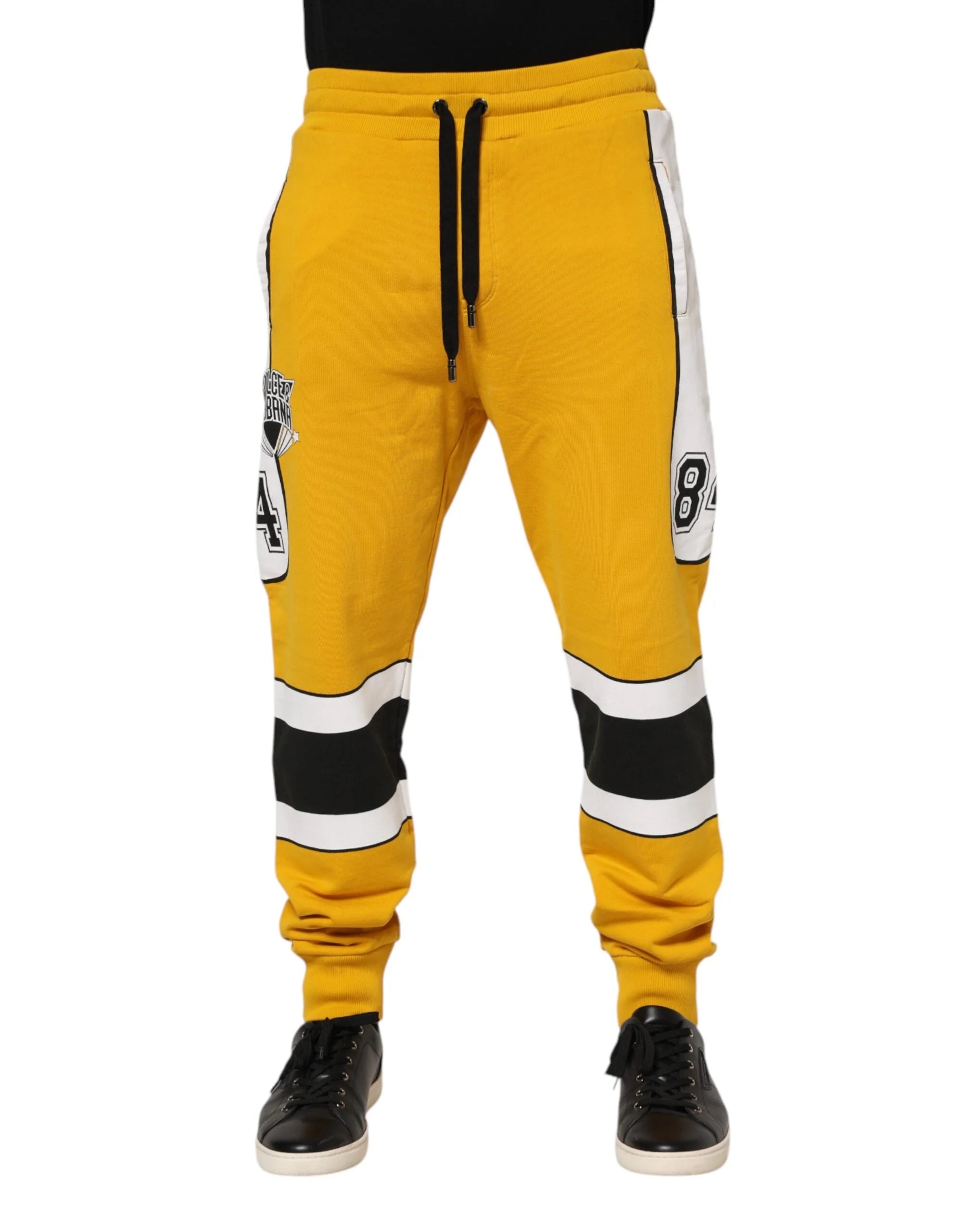 Dolce & Gabbana Yellow Print Cotton Drawstring Jogger Pants - IT56 | XXL - Joggers