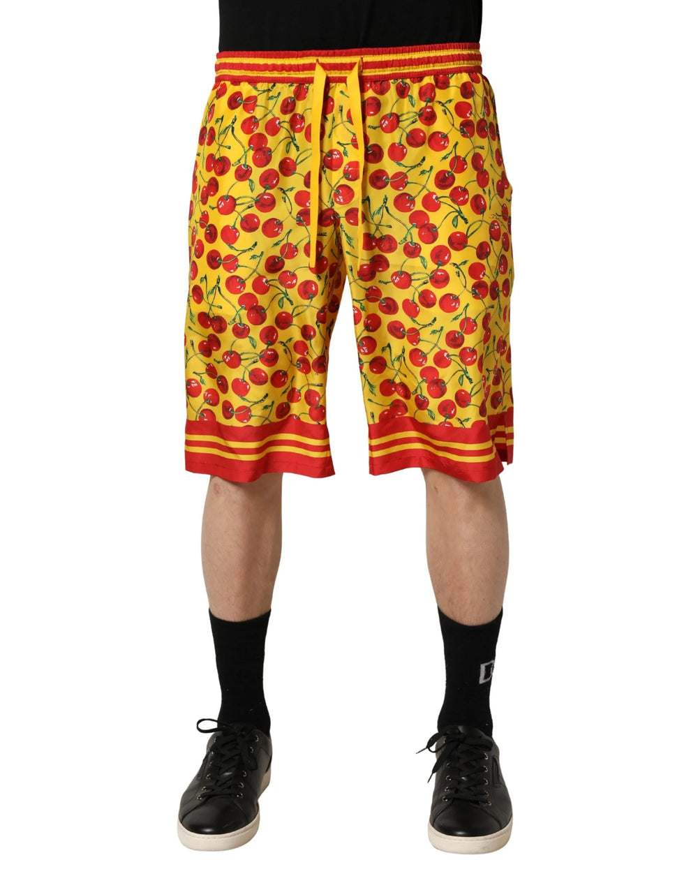 Dolce & Gabbana Yellow Red Cherry Print Silk Bermuda Shorts - IT48 | M