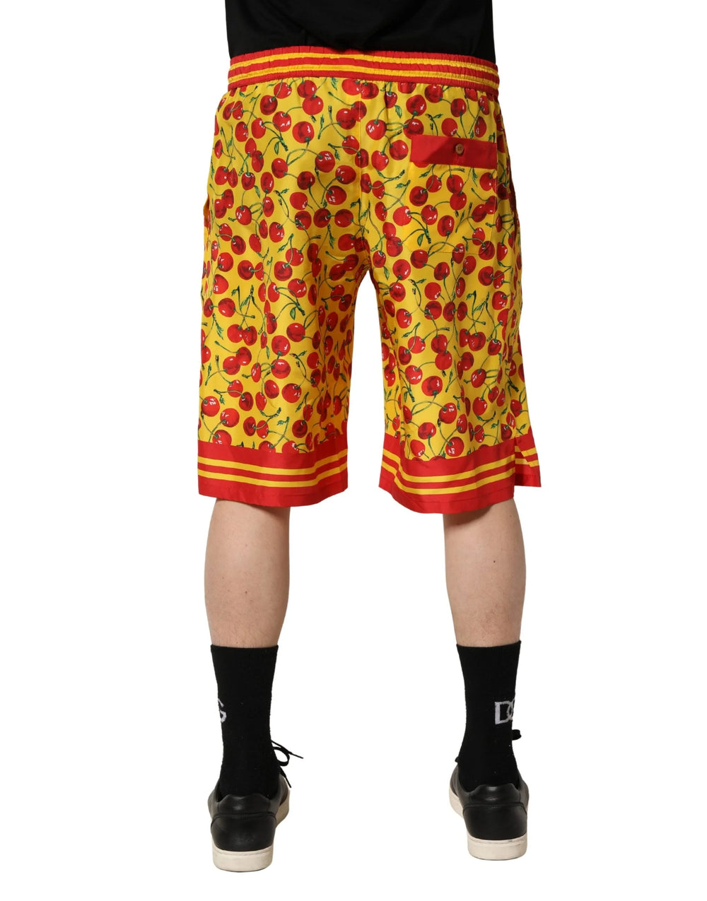Dolce & Gabbana Yellow Red Cherry Print Silk Bermuda Shorts - IT48 | M