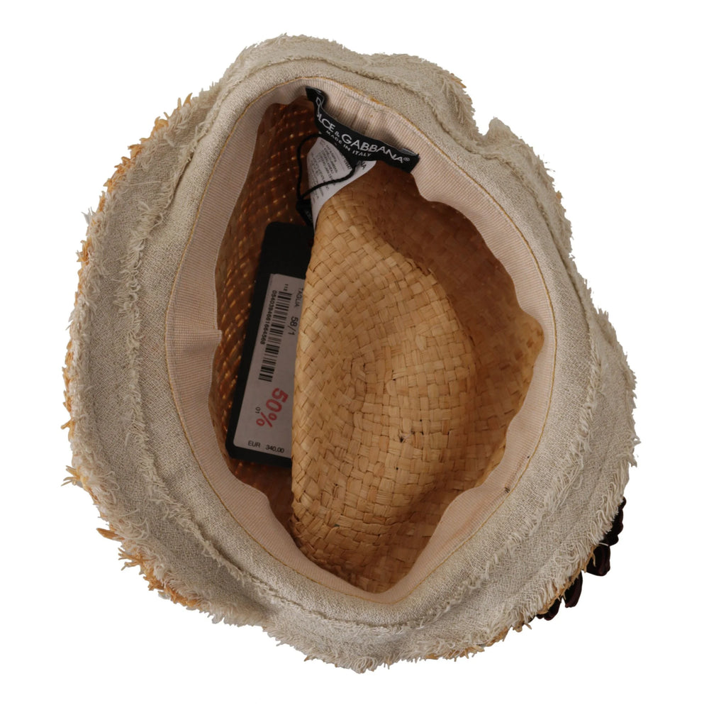 Dolce & Gabbana Yellow Ribbon Floral Embellished Straw Hat - 58 cm|M - Sun Hats