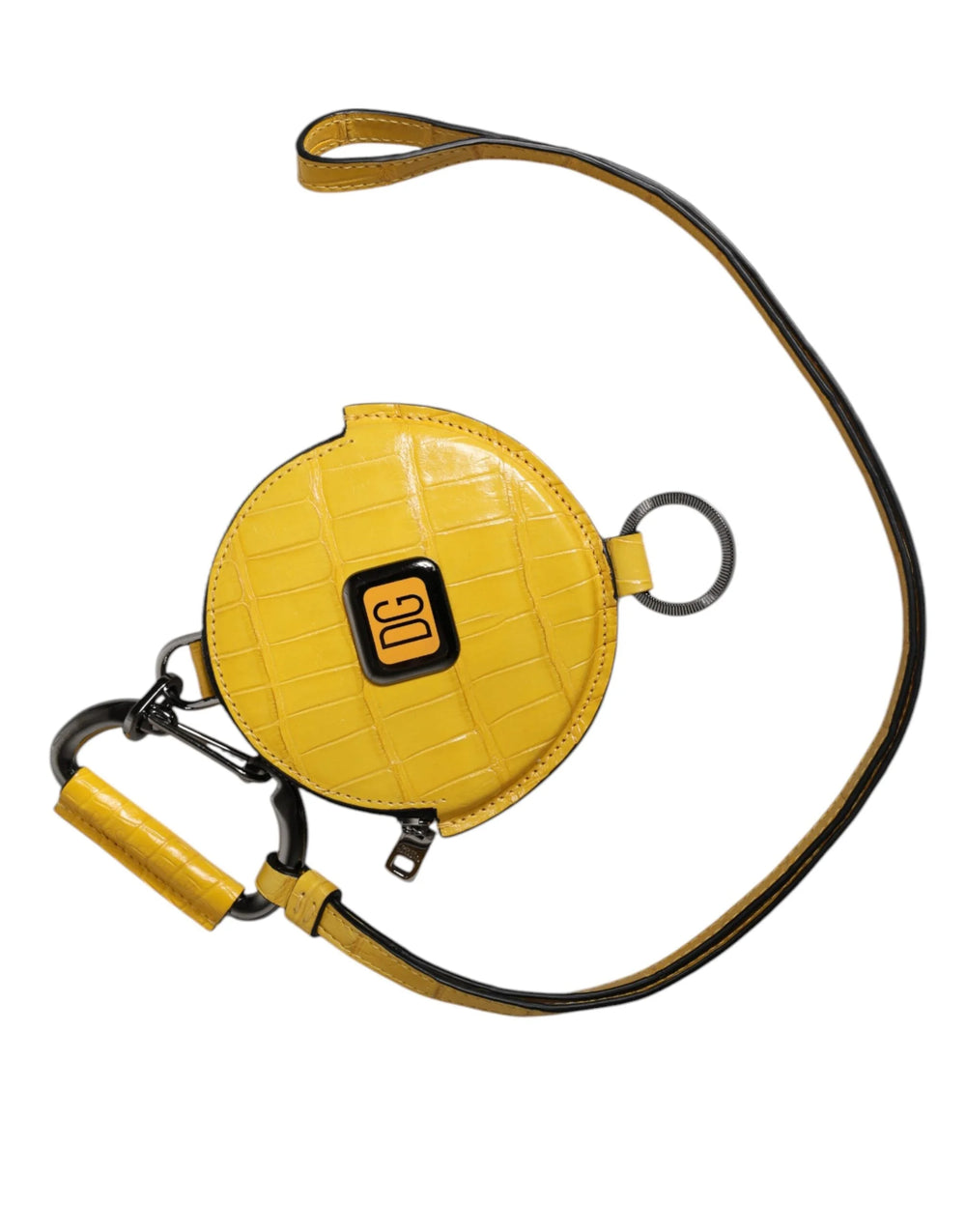 Dolce & Gabbana Yellow Round Leather DG Logo Coin Purse Lanyard Wallet - Wallets