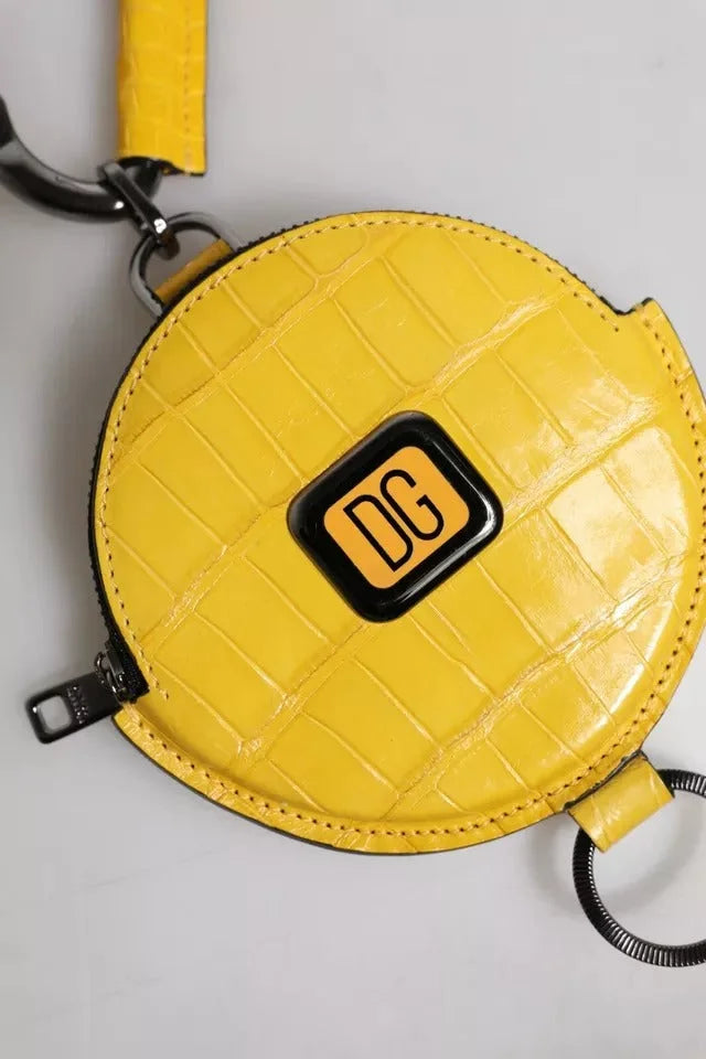 Dolce & Gabbana Yellow Round Leather DG Logo Coin Purse Lanyard Wallet - Wallets