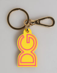 Dolce & Gabbana Yellow Rubber Gold Tone Metal DG Logo Keyring Keychain - Keychains