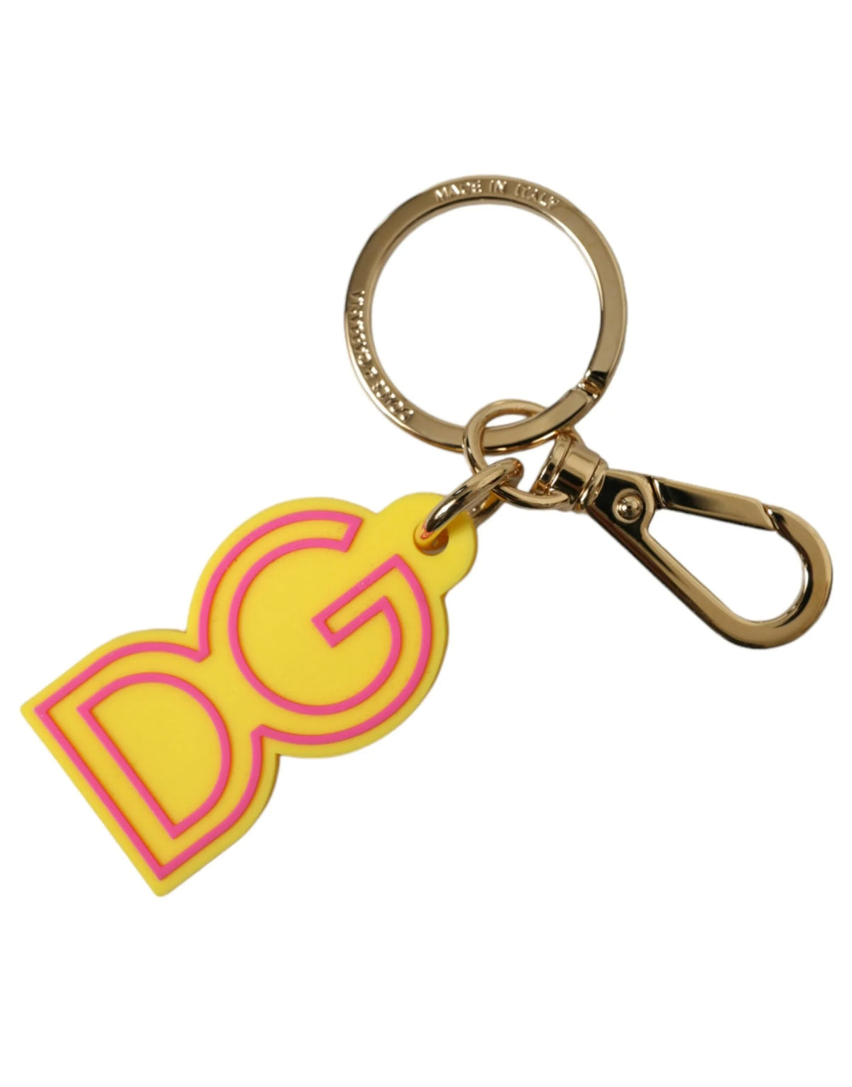 Dolce & Gabbana Yellow Rubber Gold Tone Metal DG Logo Keyring Keychain - Keychains