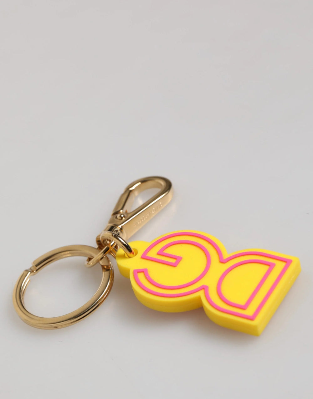 Dolce & Gabbana Yellow Rubber Gold Tone Metal DG Logo Keyring Keychain - Keychains