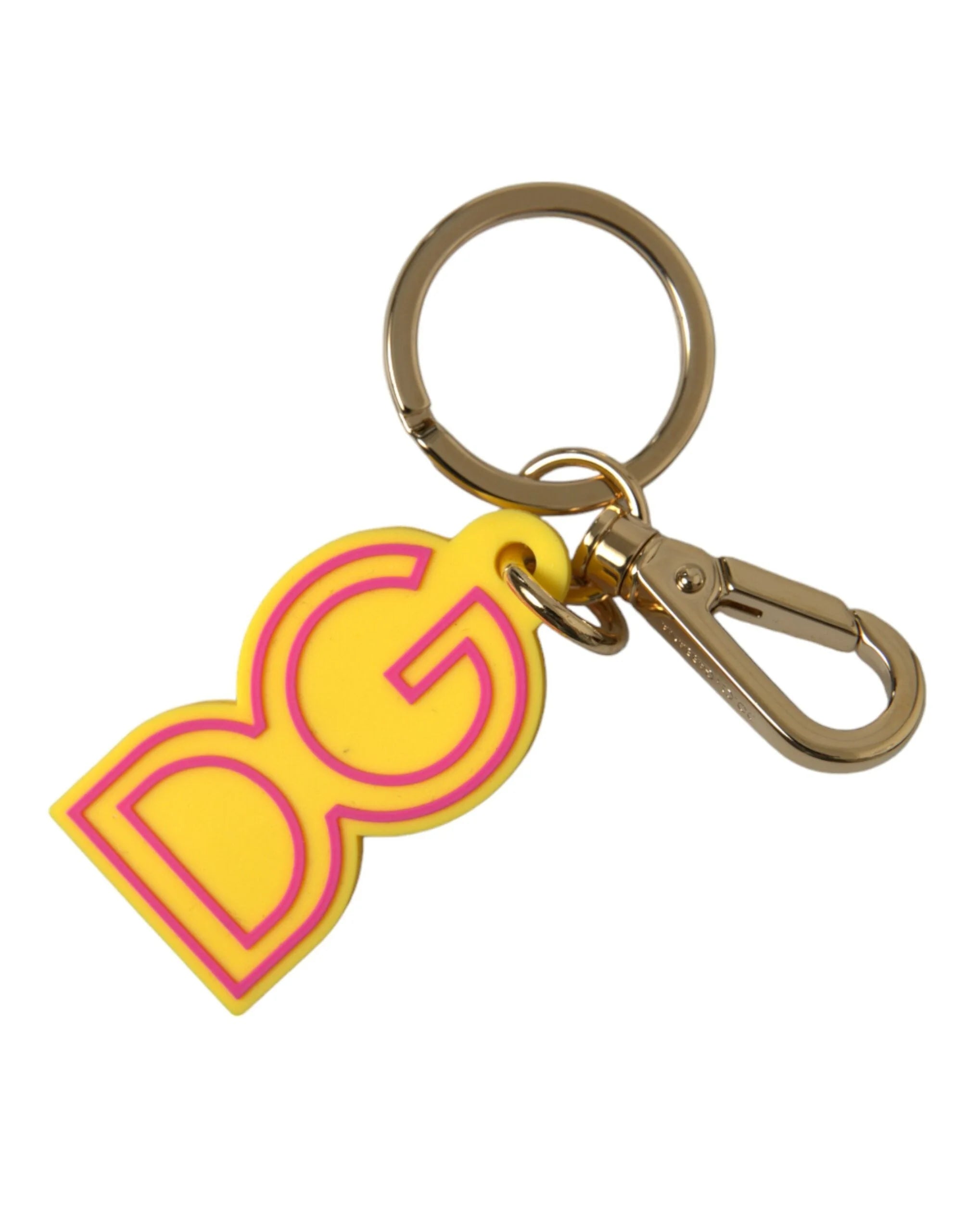 Dolce & Gabbana Yellow Rubber Gold Tone Metal DG Logo Keyring Keychain - Keychains