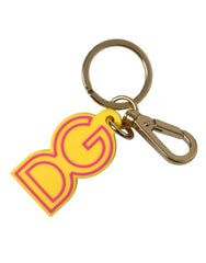 Dolce & Gabbana Yellow Rubber Gold Tone Metal DG Logo Keyring Keychain - Keychains