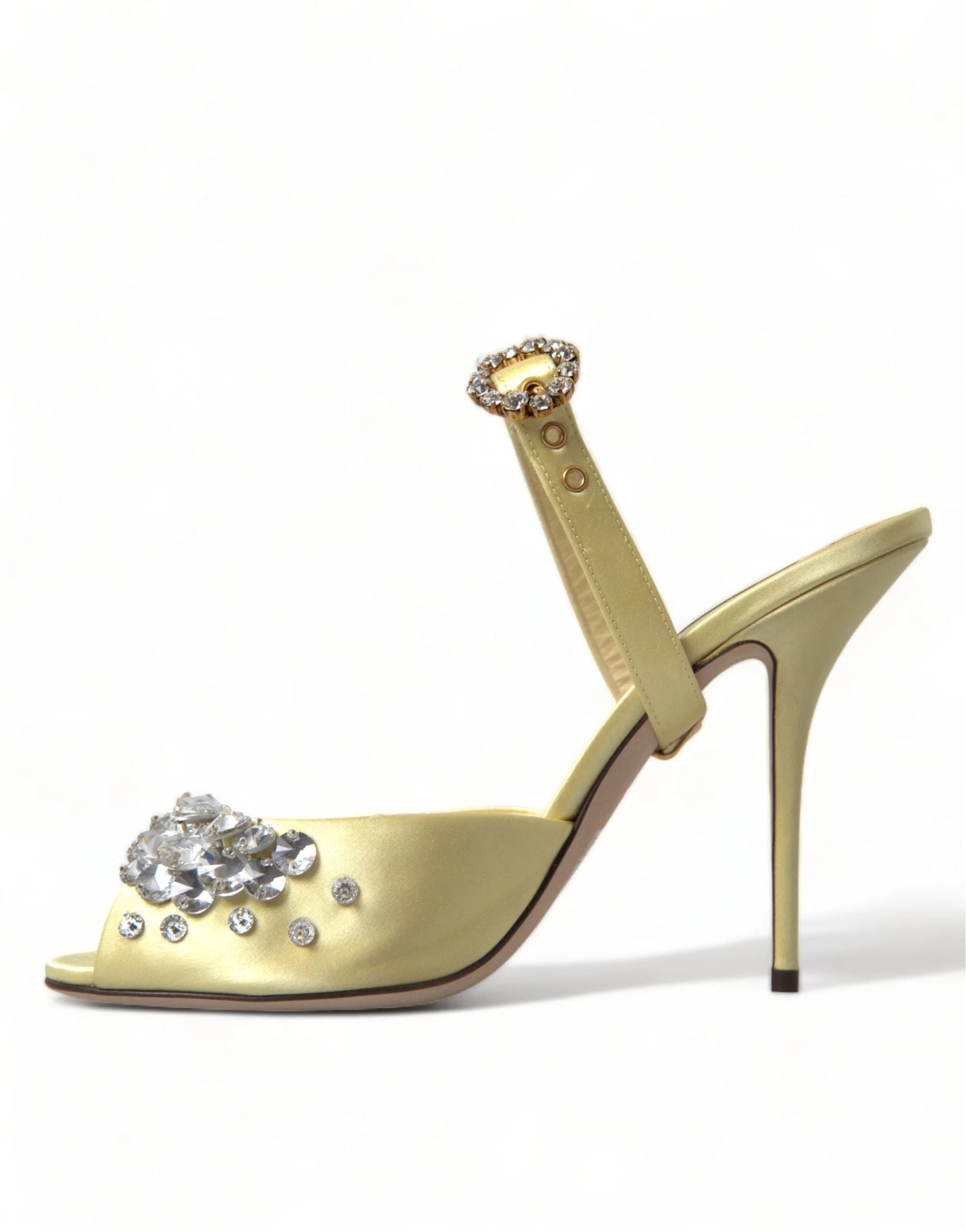 Dolce & Gabbana Yellow Satin Crystal Mary Janes Sandals - Sandals