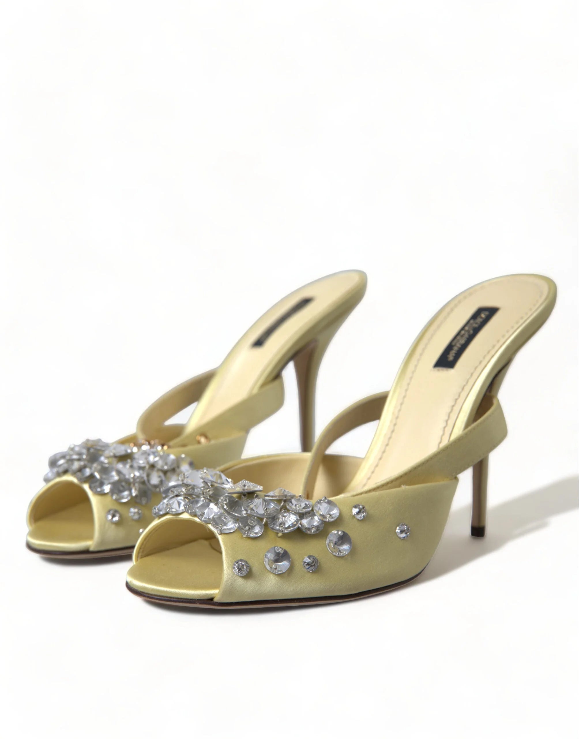 Dolce & Gabbana Yellow Satin Crystal Mary Janes Sandals - Sandals