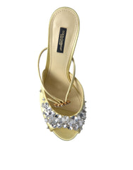 Dolce & Gabbana Yellow Satin Crystal Mary Janes Sandals - Sandals