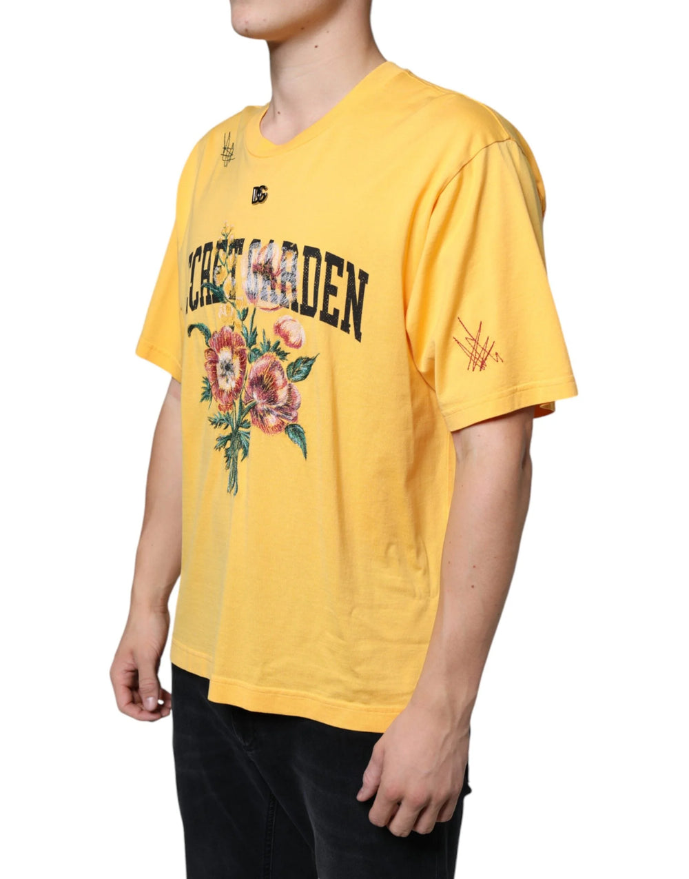 Dolce & Gabbana Yellow Secret Graden Floral Cotton Crew Neck T-shirt - IT48 | M - T-Shirts