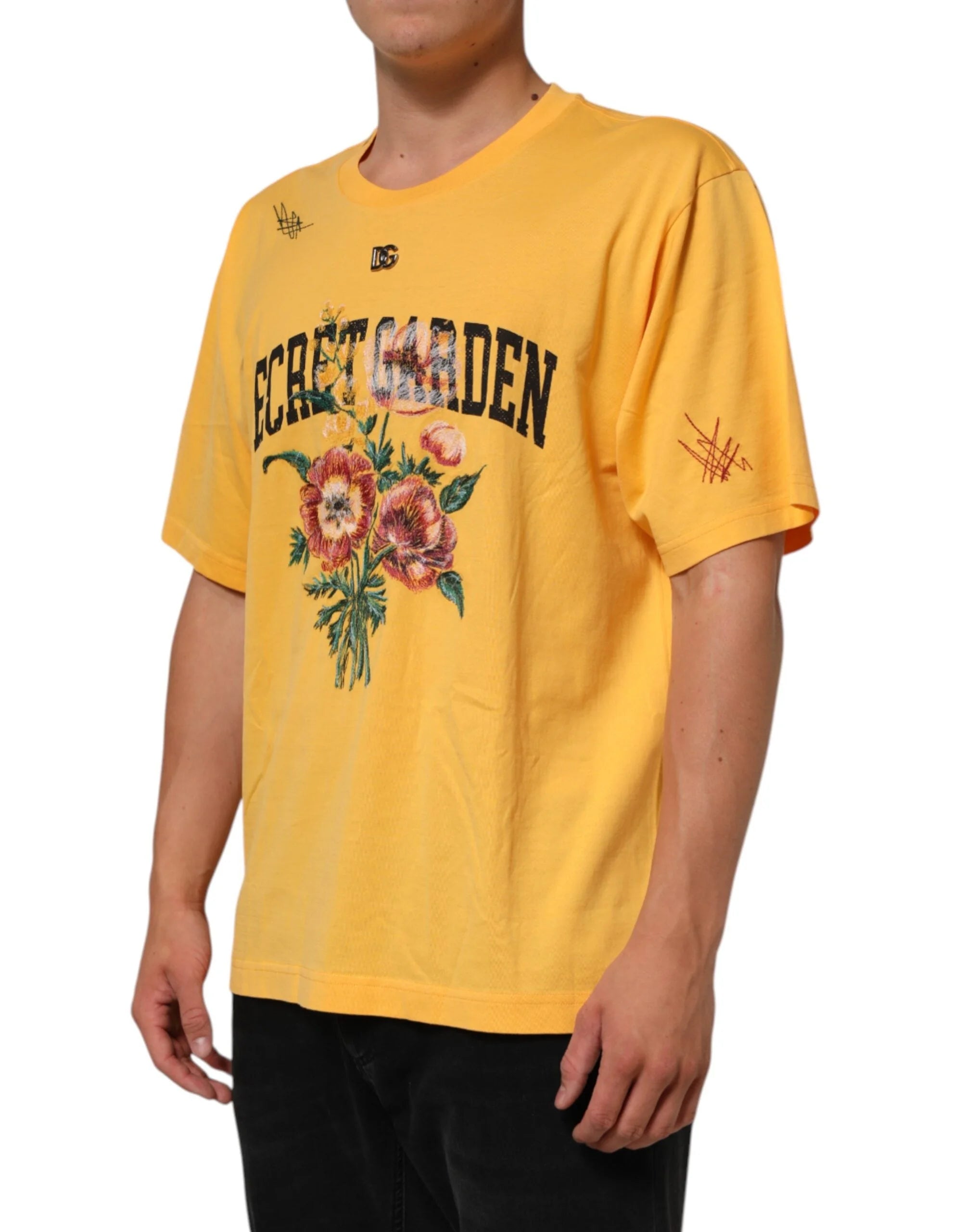 Dolce & Gabbana Yellow Secret Graden Floral Cotton CrewNeck T-shirt - T-Shirts