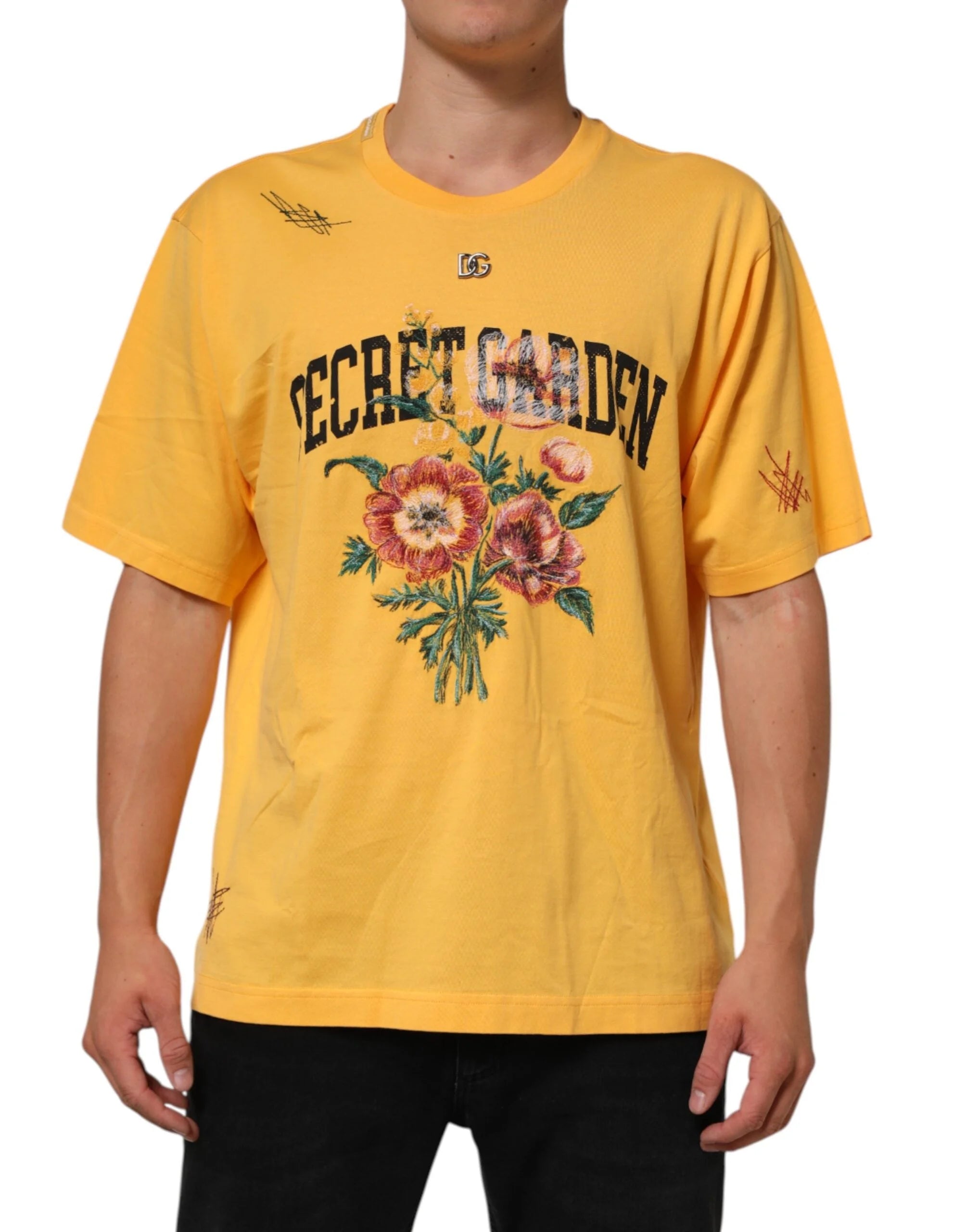 Dolce & Gabbana Yellow Secret Graden Floral Cotton CrewNeck T-shirt - T-Shirts