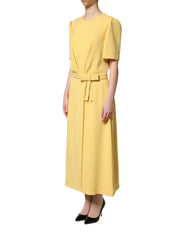 Dolce & Gabbana Yellow Short-Sleeved Crew Neck Midi Dress - IT40|S