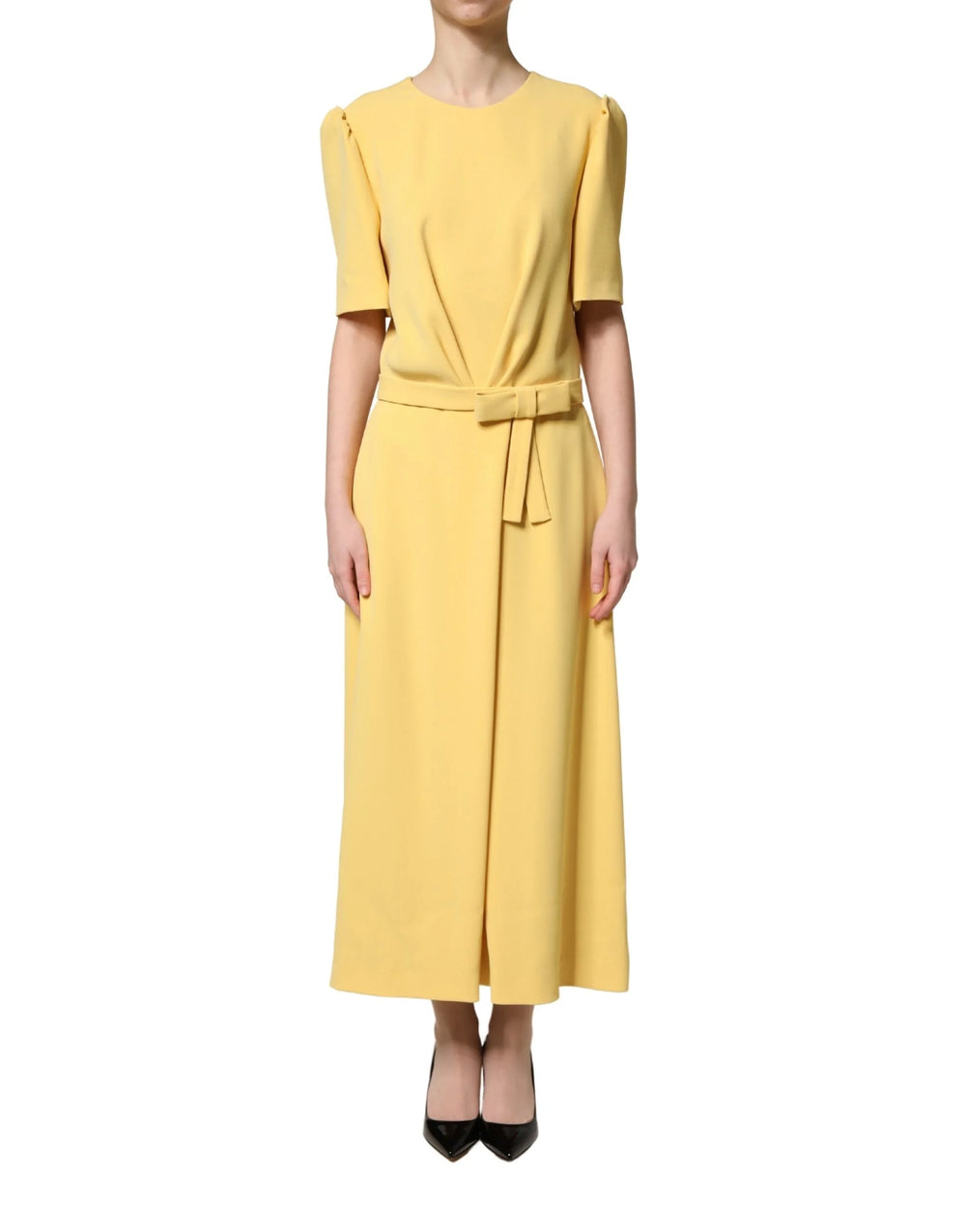 Dolce & Gabbana Yellow Short-Sleeved Crew Neck Midi Dress - IT40|S