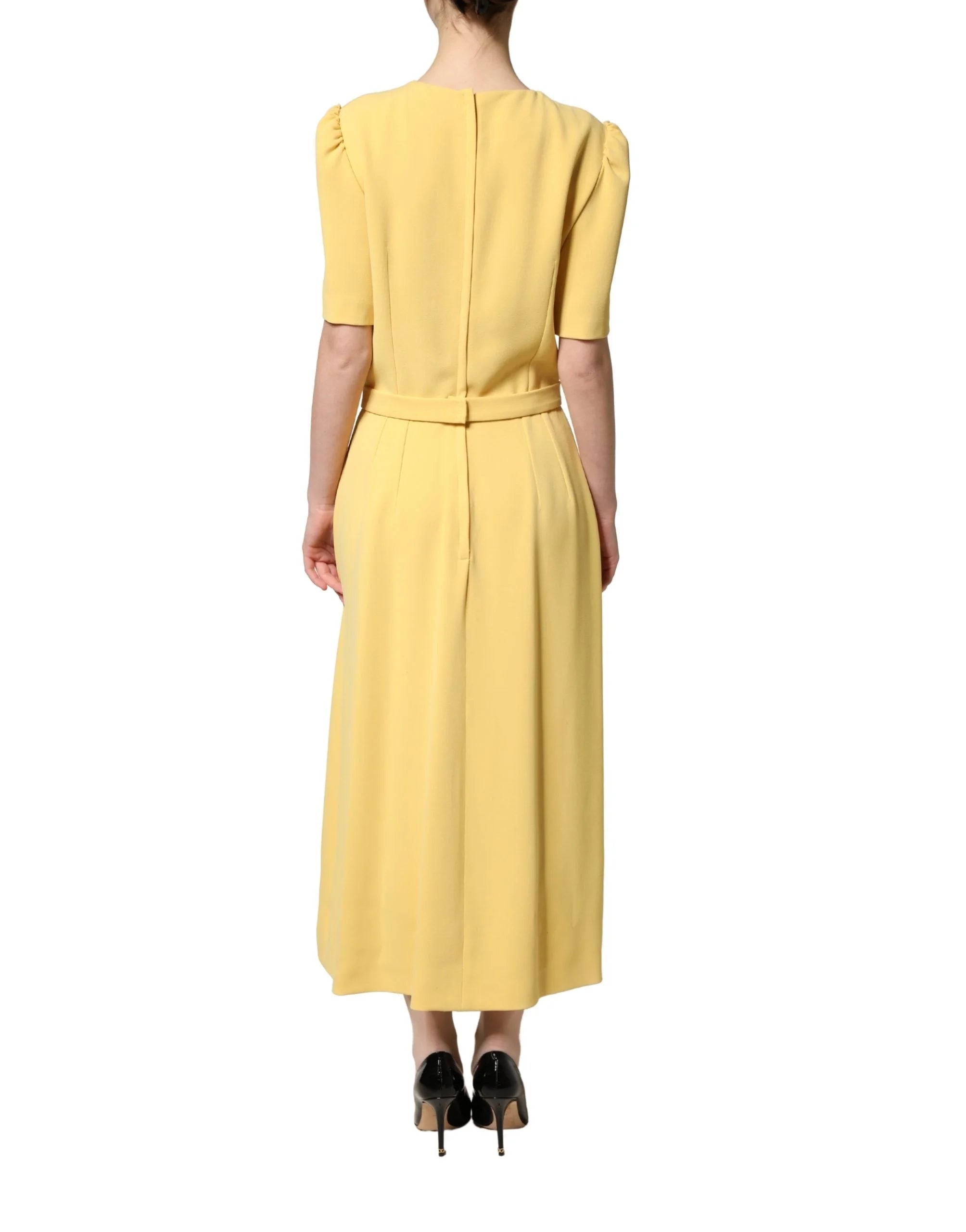 Dolce & Gabbana Yellow Short-Sleeved Crew Neck Midi Dress - IT40|S