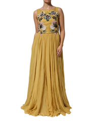Dolce & Gabbana Yellow Silk Floral Embroidered Maxi Dress - IT46|XL - Dresses