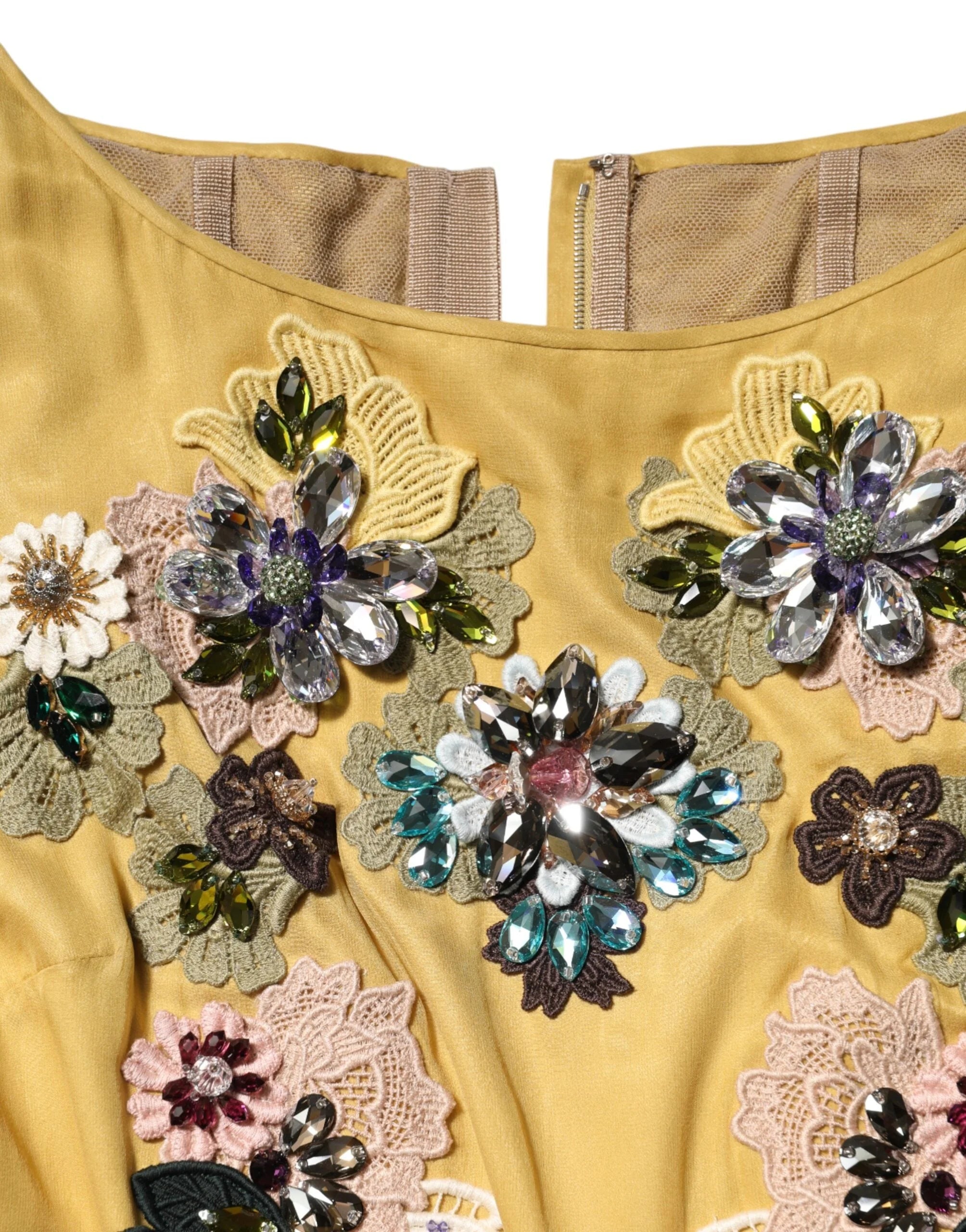 Dolce & Gabbana Yellow Silk Floral Embroidered Maxi Dress - IT46|XL - Dresses