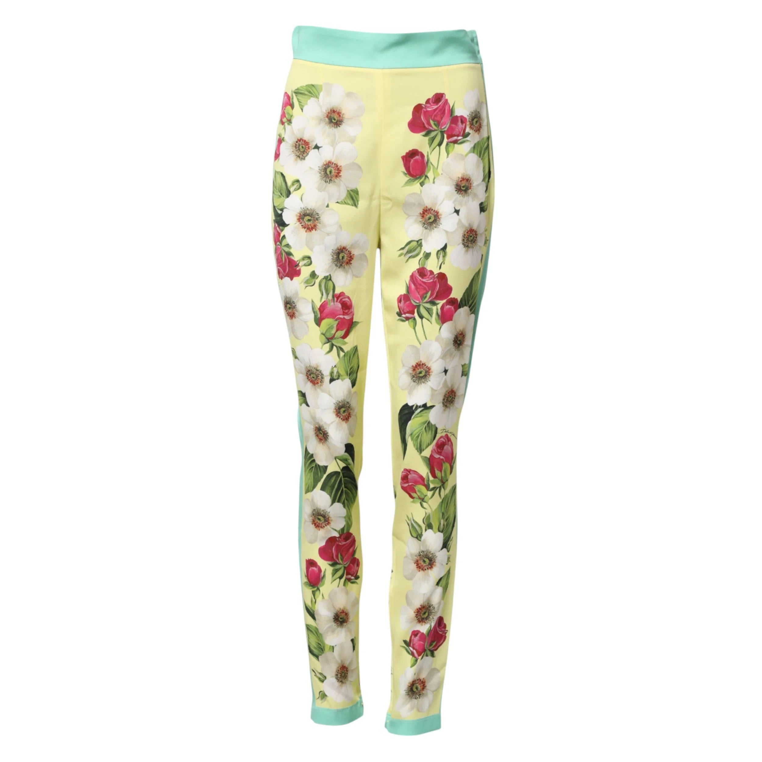 Dolce & Gabbana Yellow Silk Floral Leggings Pants - IT40|S - Leggings