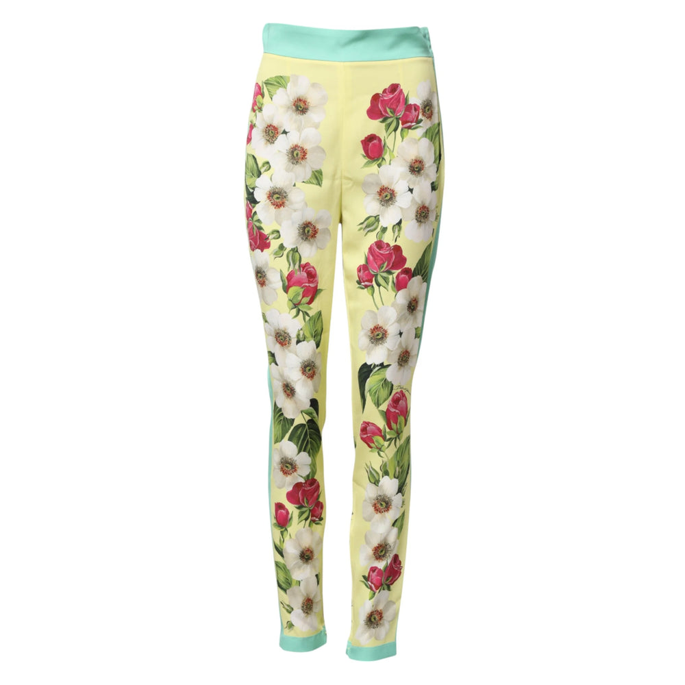Dolce & Gabbana Yellow Silk Floral Leggings Pants - IT40|S - Leggings
