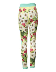Dolce & Gabbana Yellow Silk Floral Leggings Pants - IT40|S - Leggings