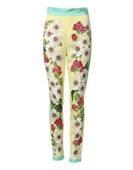 Dolce & Gabbana Yellow Silk Floral Leggings Pants - IT40|S - Leggings