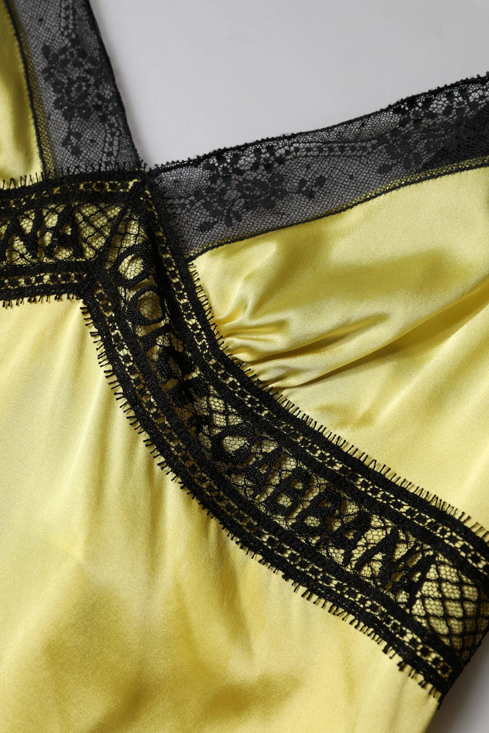 Dolce & Gabbana Yellow Silk Lace Trim Lingerie Top Underwear - IT2 | S