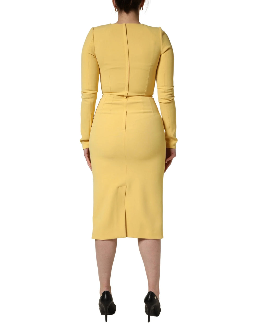 Dolce & Gabbana Yellow Silk Long Sleeves Sheath Midi Dress - IT40|S