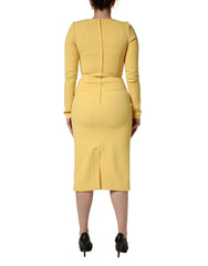 Dolce & Gabbana Yellow Silk Long Sleeves Sheath Midi Dress - IT40|S