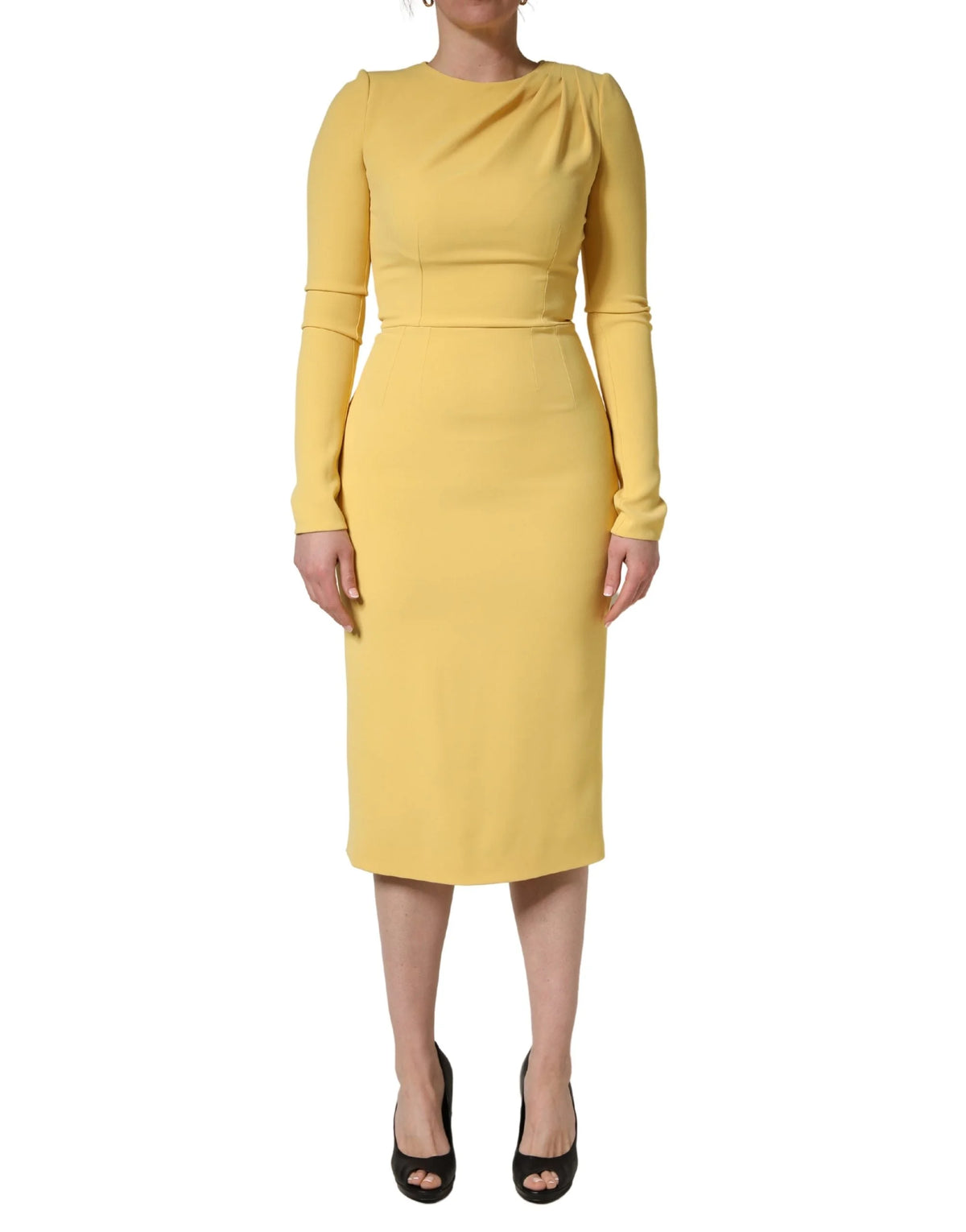 Dolce & Gabbana Yellow Silk Long Sleeves Sheath Midi Dress - IT40|S