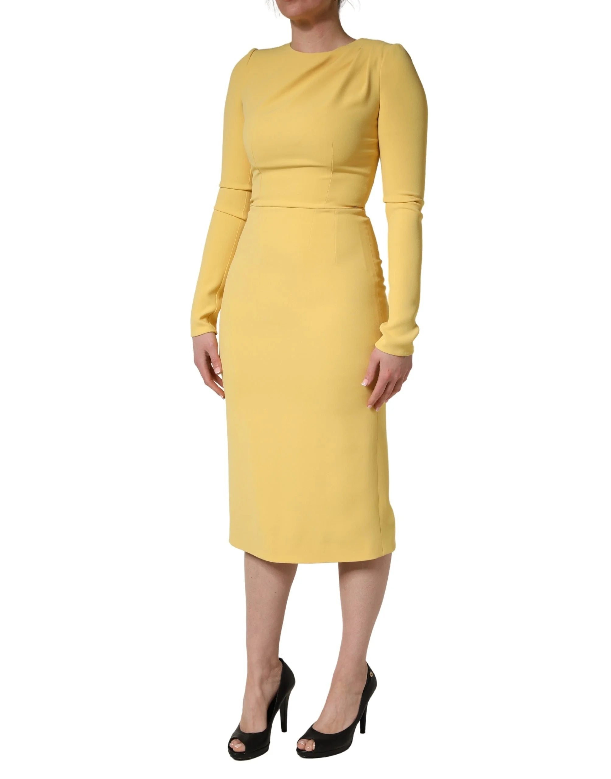 Dolce & Gabbana Yellow Silk Long Sleeves Sheath Midi Dress - IT40|S