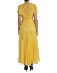 Dolce & Gabbana Yellow Silk Sheath Belted Long Maxi Dress - IT40|S - Dresses
