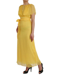 Dolce & Gabbana Yellow Silk Sheath Belted Long Maxi Dress - IT40|S - Dresses