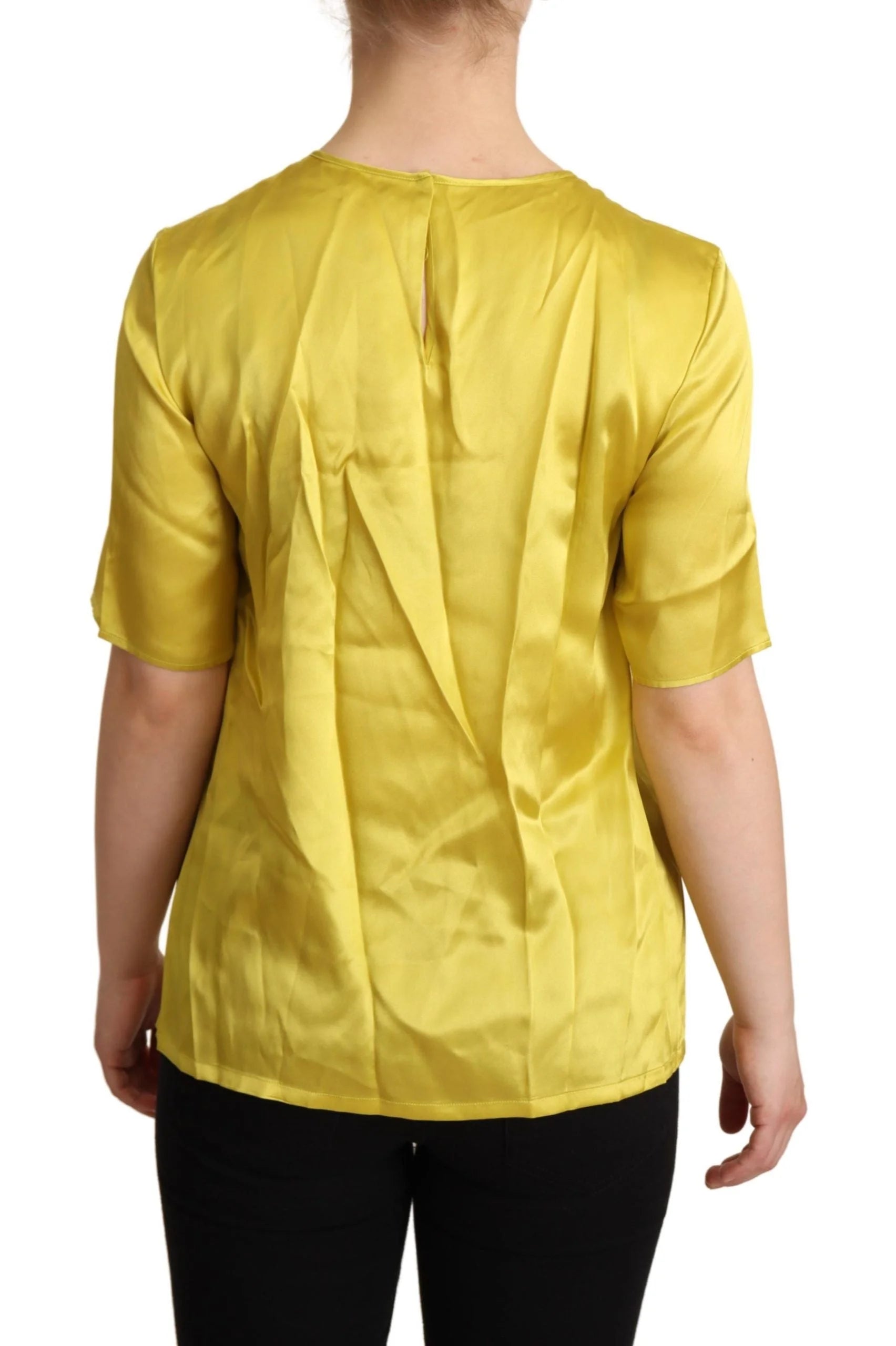 Dolce & Gabbana Yellow Silk Short Sleeve Blouse T-shirt - Blouses