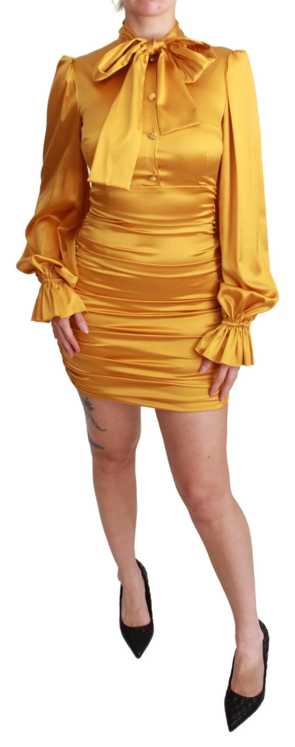 Dolce & Gabbana Yellow Silk Stretch Sheath Bodycon Mini Dress - IT40|S - Dresses
